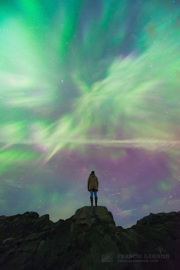 Marie-Carmen Gagnon watching the Aurora by Francis Gagnon