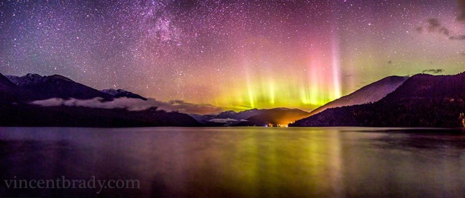 Aurora Borealis over Slocan Lake, Near Silverton, B.C., Canada