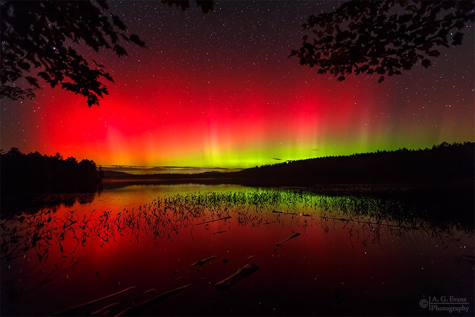 Aurora Borealis near Gile Pond in Sutton, NH